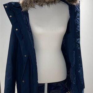 The North Face Women's Dark Blue Puffer with Faux Fur